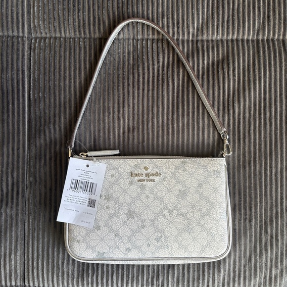 kate spade Handbags - Kate Spade Grey Logo-Print Shoulder Pouch with Silver-Tone Hardware